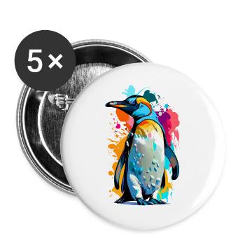 Königspinguin - Pinguin Bunt Kaiserpinguin Vogel - Buttons groß 56 mm (5er Pack) - Weiß - Vorne