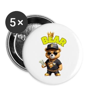 Teddybär mit Geld - Buttons groß 56 mm (5er Pack) - Weiß - Vorne