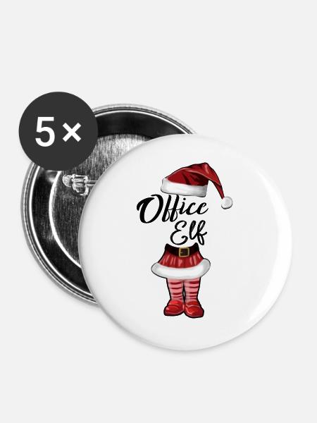 Office Elf – Lustiges Weihnachtsdesign - Buttons groß 56 mm (5er Pack) - Weiß