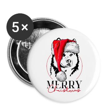 Père Noël Sibérien Husky joyeux Noël Wilsigns - Lot de 5 grands badges (56 mm) - blanc - Devant