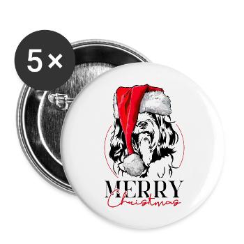 Santa Tibet Terrier Merry Christmas Hunde Wilsigns - Buttons groß 56 mm (5er Pack) - Weiß - Vorne