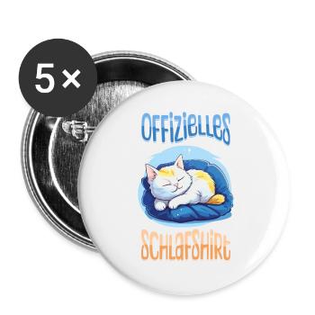 Offizielles Schlafshirt Katze Schlafanzug Süß Tier - Buttons groß 56 mm (5er Pack) - Weiß - Vorne