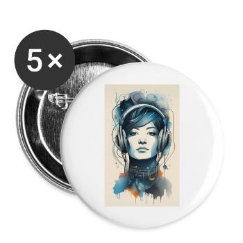 Lady Headphone Music Poster - Buttons large 2.2''/56 mm (5-pack) - white - Front