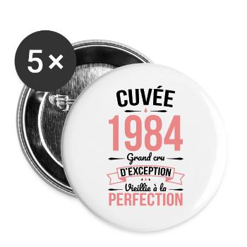 Anniversaire 40 ans - Cuvée 1984 - Cadeau Humour - Lot de 5 grands badges (56 mm) - blanc - Devant