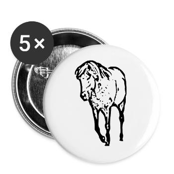 Pferde T-shirt Geschenk Reiter  - Buttons groß 56 mm (5er Pack) - Weiß - Vorne
