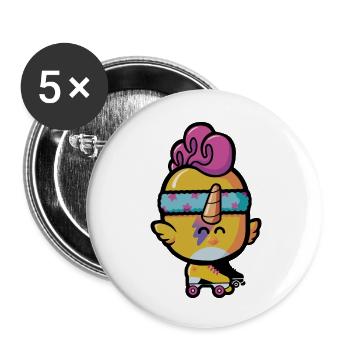 Licorne roller quad - Lot de 5 grands badges (56 mm) - blanc - Devant
