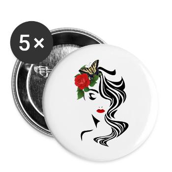 Face with butterfly and rose - Buttons large 2.2''/56 mm (5-pack) - white - Front