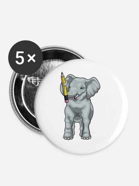 Elefant Schüler Bleistift Schule - Buttons groß 56 mm (5er Pack) - Weiß