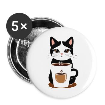 Café pour chat - Lot de 5 grands badges (56 mm) - blanc - Devant