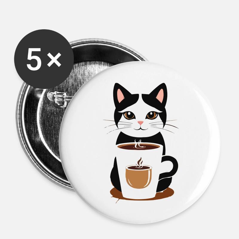 katze kaffee - Buttons groß 56 mm (5er Pack) - Weiß