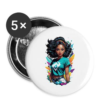 Afro Frau - Schönheit - Buttons groß 56 mm (5er Pack) - Weiß - Vorne