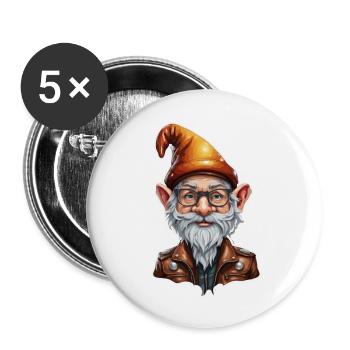 Gartenzwerg / Märchenland / Kobold / Gnom / Logo - Buttons groß 56 mm (5er Pack) - Weiß - Vorne
