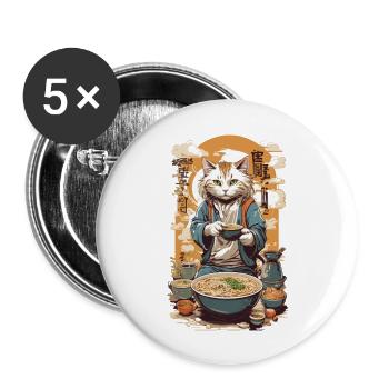 Cat Ramen Soups Love Kanji Style Poster Design - Buttons large 2.2''/56 mm (5-pack) - white - Front