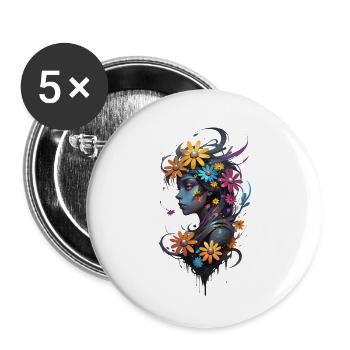 Girl Beauty and Flowers - Buttons large 2.2''/56 mm (5-pack) - white - Front