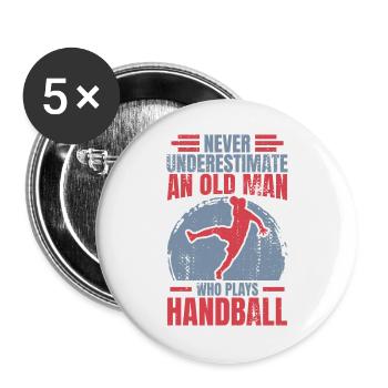 Handball Großvater - Buttons groß 56 mm (5er Pack) - Weiß - Vorne