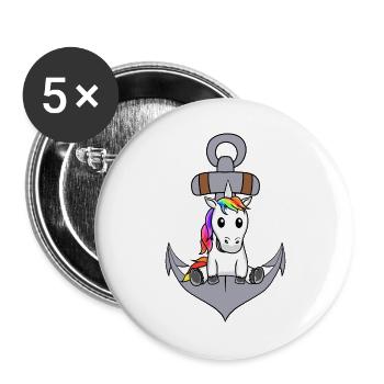 Anker Einhorn maritim Fabelwesen Seemann Ahoi - Buttons groß 56 mm (5er Pack) - Weiß - Vorne