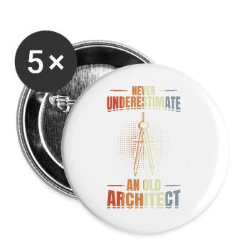 Never underestimate an old architect - Buttons large 2.2''/56 mm (5-pack) - white - Front