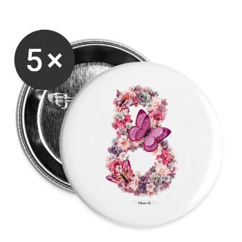 Women's Power 8. März GirlPower Weiblicher Feminismus - Buttons groß 56 mm (5er Pack) - Weiß - Vorne