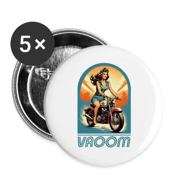 Retro 60s Female Motorcycle Rider Illustration - Buttons large 2.2''/56 mm (5-pack) - white - Front