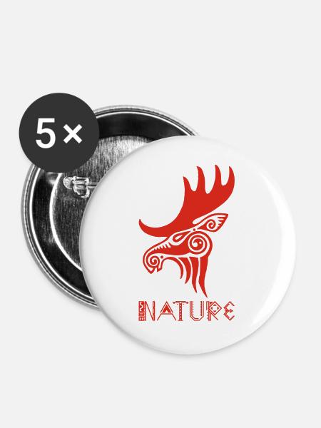 Rotes Elch-Tiertotem - Buttons groß 56 mm (5er Pack) - Weiß