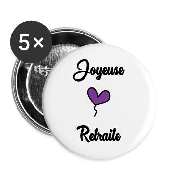RETRAITE. RETRAITE. RETRAITEE. SENIOR. MAMIE. PAPY - Lot de 5 grands badges (56 mm) - blanc - Devant