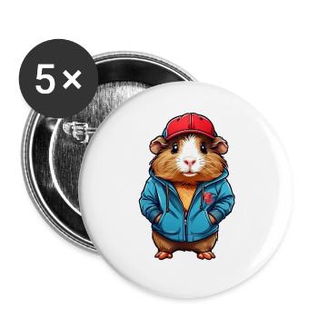 cute guinea pig with jacket and cap - Buttons large 2.2''/56 mm (5-pack) - white - Front