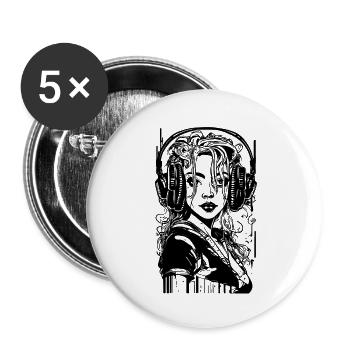 Cool girl with big headphones - Buttons large 2.2''/56 mm (5-pack) - white - Front