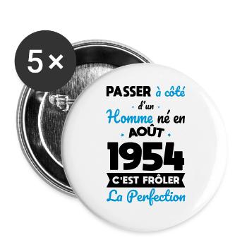 70. Geburtstag - geboren im August 1954 - Buttons groß 56 mm (5er Pack) - Weiß - Vorne
