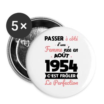 70. Geburtstag - geboren im August 1954 - Buttons groß 56 mm (5er Pack) - Weiß - Vorne