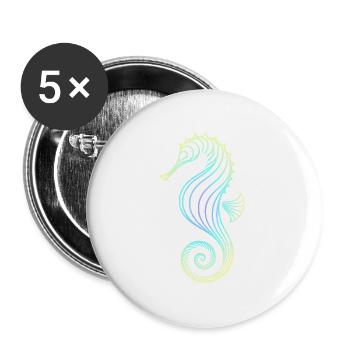 Seepferdchen Farbverlauf Blau Gelb Tribal Grün - Buttons groß 56 mm (5er Pack) - Weiß - Vorne