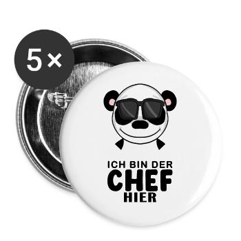 Chef Spruch Anführer Panda Motiv - Buttons groß 56 mm (5er Pack) - Weiß - Vorne