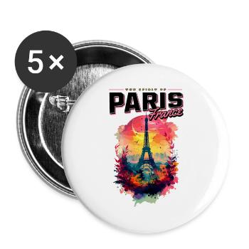 Paris Tour Eiffel France Ville Horizon Coloré - Lot de 5 grands badges (56 mm) - blanc - Devant