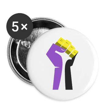Die erhobene Faust (lila, gelb, schwarz, weiß) - Buttons groß 56 mm (5er Pack) - Weiß - Vorne