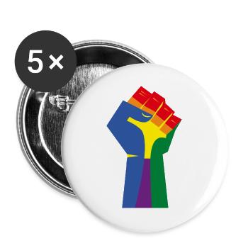 Die erhobene Faust (Regenbogenfarben) - Buttons groß 56 mm (5er Pack) - Weiß - Vorne