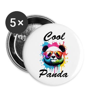Panda / Tier / Zoo / Bambus / Wild / Kindlich - Buttons groß 56 mm (5er Pack) - Weiß - Vorne