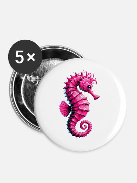 Seepferdchen - Buttons groß 56 mm (5er Pack) - Weiß