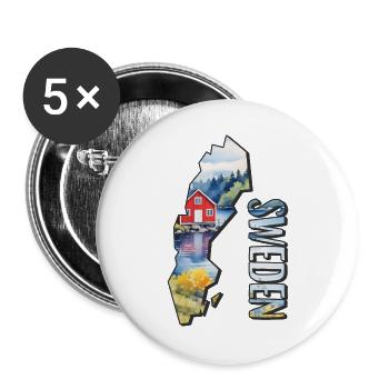 Aquarell Landkarte Schweden - Buttons groß 56 mm (5er Pack) - Weiß - Vorne