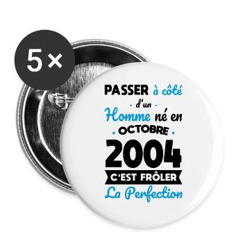 20th Birthday - Born in October 2004 - Buttons large 2.2''/56 mm (5-pack) - white - Front