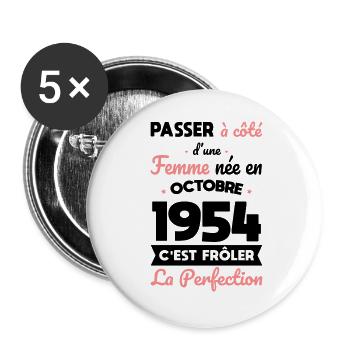 70th birthday - Born in October 1954 - Buttons large 2.2''/56 mm (5-pack) - white - Front