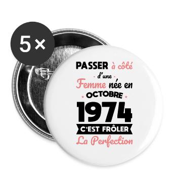 50th Anniversary - Born in October 1974 - Buttons large 2.2''/56 mm (5-pack) - white - Front