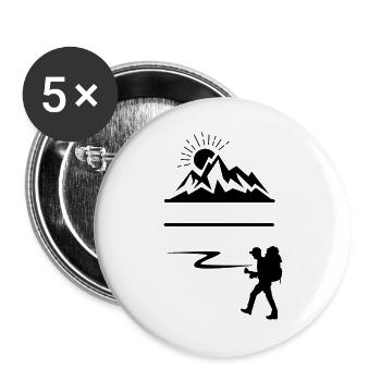 Backpack hiker, mountains on background banner - Buttons large 2.2''/56 mm (5-pack) - white - Front