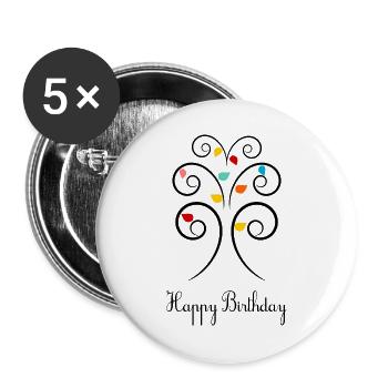 HAPPY BIRTHDAY. HAPPY BIRTHDAY. ANNIVERSARY. - Buttons large 2.2''/56 mm (5-pack) - white - Front