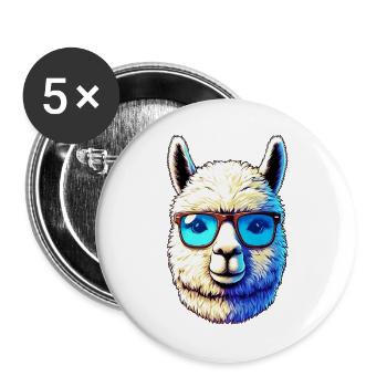 Alpaka mit Sonnenbrille - Buttons groß 56 mm (5er Pack) - Weiß - Vorne