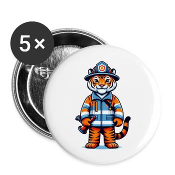 Cute Tiger Firefighter - Buttons large 2.2''/56 mm (5-pack) - white - Front