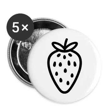 Erdbeere - Buttons groß 56 mm (5er Pack) - Weiß - Vorne