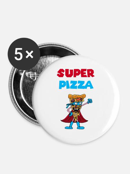 Tolle Pizza - Buttons groß 56 mm (5er Pack) - Weiß
