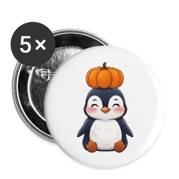 Cute Halloween Penguin Pumpkin Cartoon October - Buttons large 2.2''/56 mm (5-pack) - white - Front