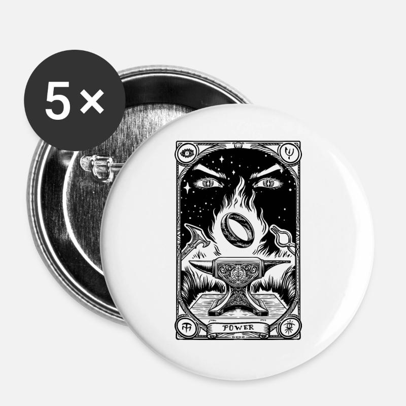Ein Ring Tarot schwarz - Buttons groß 56 mm (5er Pack) - Weiß