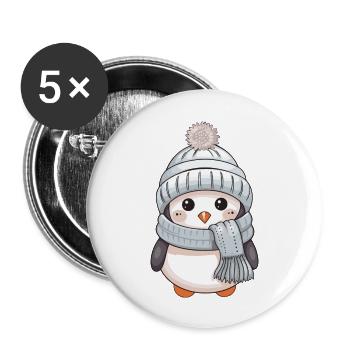 Penguin Winter Comic Cute - Buttons large 2.2''/56 mm (5-pack) - white - Front