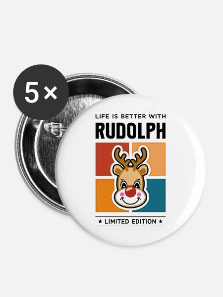 Rudolph - Buttons groß 56 mm (5er Pack) - Weiß